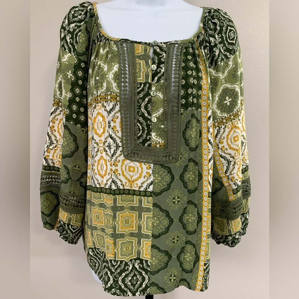 Cato Green and Yellow Women's Bohemian Top